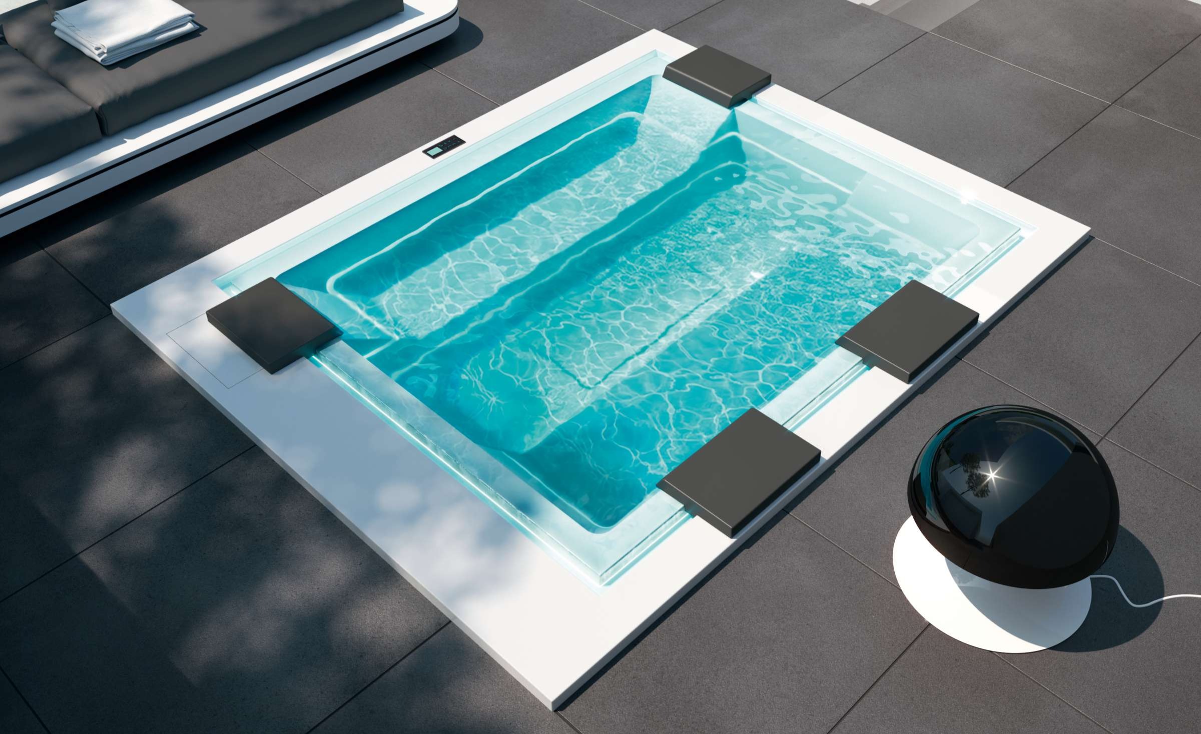 Mini piscina interrata, a sfioro con sistema a led integrato - serie Skyline 300 SPA e PRO