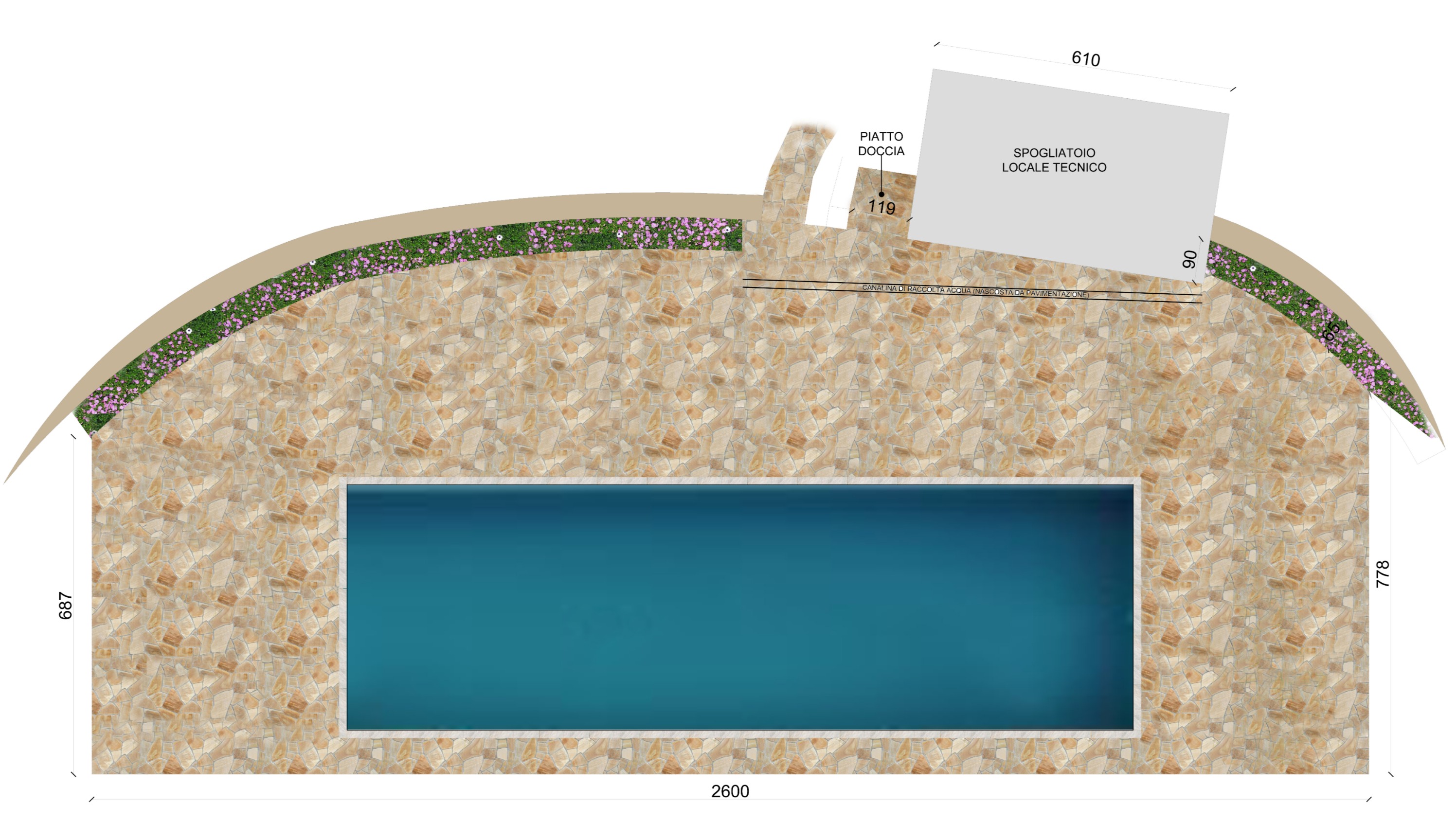 Progetto realizzato su Photoshop per una piscina privata da realizzare nelle colline Piacentine.