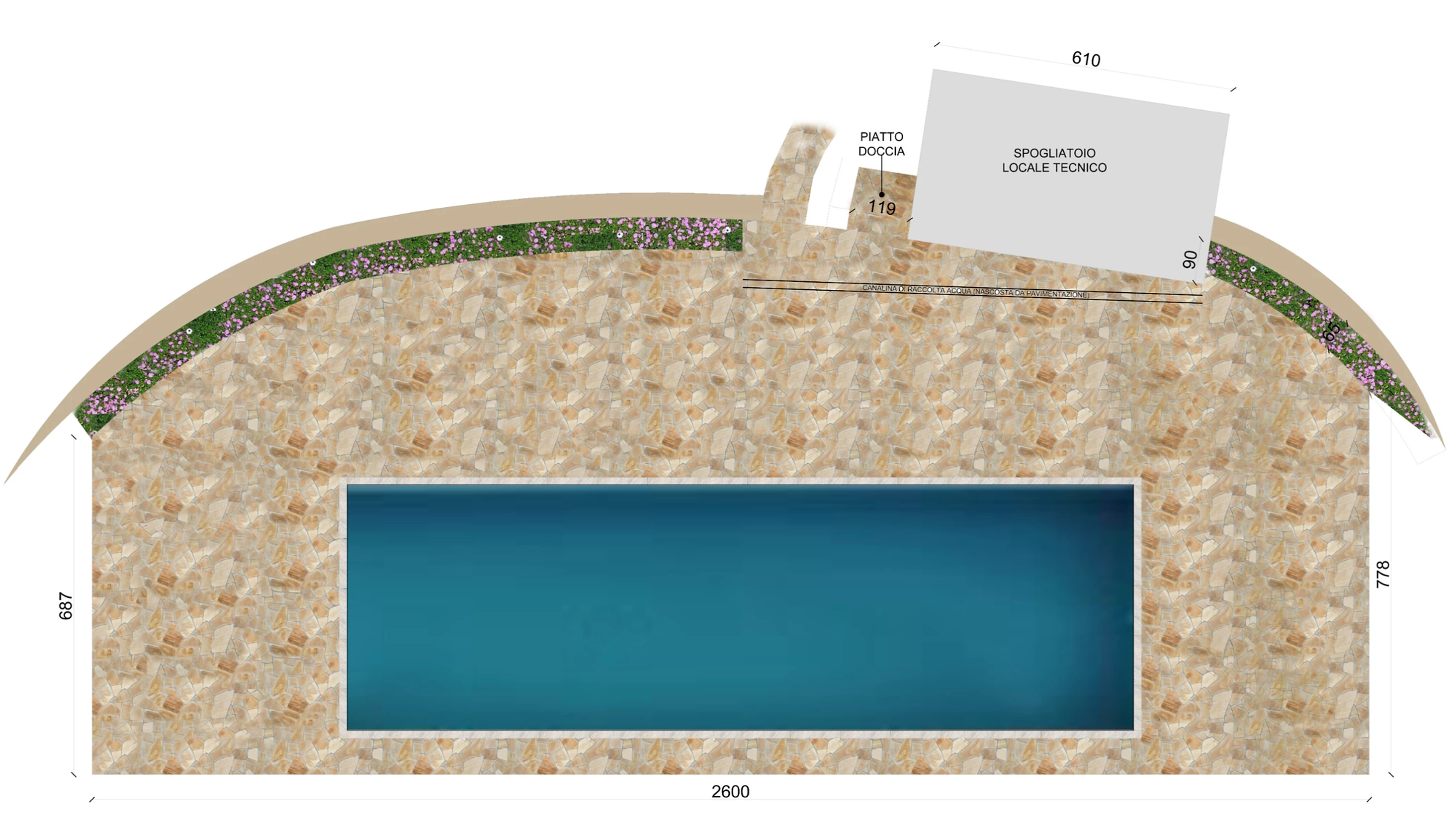 Progetto realizzato su Photoshop per una piscina privata da realizzare nelle colline Piacentine.